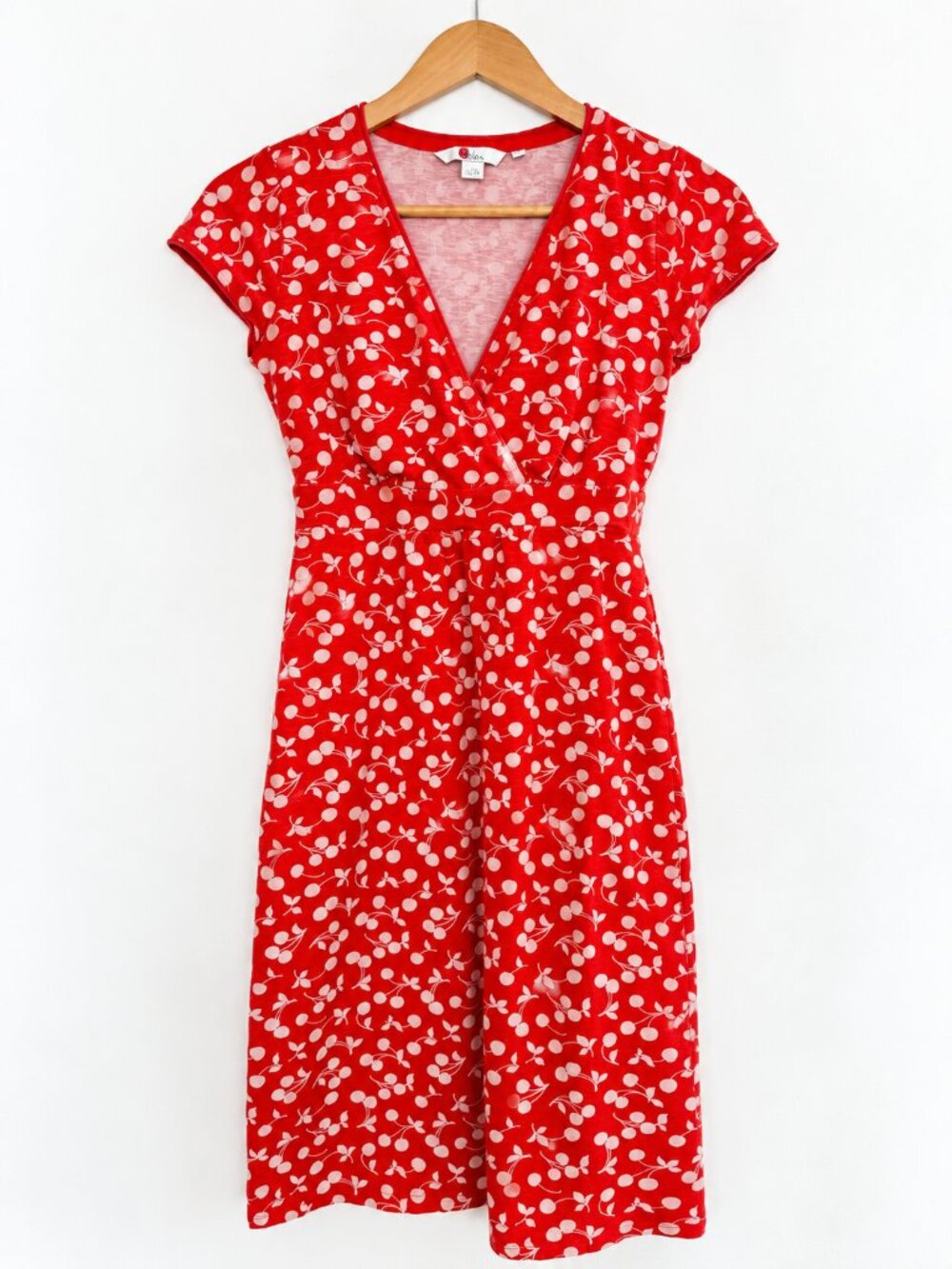 Boden Red Cherry Print Wrap Fit & Flare Dress Size 2 Cottagecore Preppy Feminine